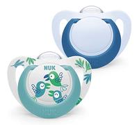 NUK Star Baby Lot de 2 tétines en silicone sans BPA pour bébé de 6 à 18 mois Motif oiseaux Bleu