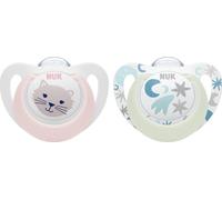 NUK Star Day&Night Sucette en silicone 10175286 | Sans BPA | 2 pièces | rose/blanc