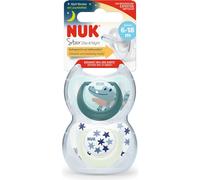 NUK Star Day&Night sucette en silicone 10176290 | Sans BPA | 2 pièces | vert/blanc