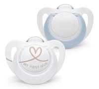 NUK Star Lot de 2 tétines pour bébé de 0 à 6 mois, apaisent 99% des bébés, en silicone sans BPA, bleu
