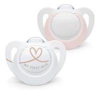 NUK Star Lot de 2 tétines pour bébé de 0 à 6 mois, apaisent 99% des bébés, en silicone sans BPA, rose