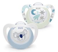 NUK Star Lot de 2 tétines pour bébé de 0 à 6 mois, jour et nuit, en silicone sans BPA, bleu koala