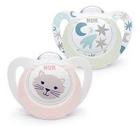 NUK Star Night & Day Tétine pour bébé | 0-6 mois | Sucettes phosphorescentes | Silicone sans BPA | Chat rose | 2 pièces