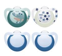 NUK Star Night Tetine pour bébé | 6-18 mois | Apaise 99 % des bébés | Sucettes en silicone sans BPA | Brille dans le noir pour la retrouver la nuit | Crocodile | Lot de 4