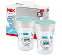NUK Tasse d’Apprentissage Magic Cup | Bordure 360° antifuites | 8+ mois | sans BPA | 230 ml | chat (sarcelle) | 2 unités