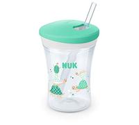 NUK Tasse pour Enfant Action Cup | 12+ mois | Paille souple avec couvercle à visser | Antifuites | Sans BPA | 230 ml | Tortue (Vert)