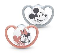 NUK Tétine Space | 0-6 mois | Sucettes avec aérations extra-larges | Silicone sans BPA | Disney Mickey et Minnie Mouse, gris et rose | 2 unités
