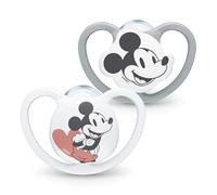 NUK Tétines Space 0-6 mois, silicone sans BPA, aérations XL, Disney Mickey gris/blanc, 2 unités