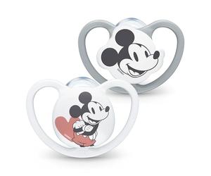 NUK Tétine Space | 0-6 mois | Sucettes avec aérations extra-larges | Silicone sans BPA | Disney Mickey Mouse, gris et blanc | 2 unités