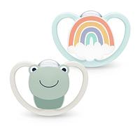 NUK Tétine Space | Tétine avec ventilation supplémentaire | Silicone sans BPA | 0-6 mois | Grenouille et arc-en-ciel | Lot de 2