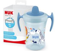 NUK Trainer Cup Tasse d'apprentissage | Tasse anti-fuite avec bec souple & poignées ergonomiques | 6+ mois | 230 ml | Sans | Zèbre bleu, plastique Safari (Bleu)