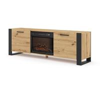 Nuka Meuble TV avec cheminée 180 x 40 x 58 cm - Style moderne - 2 étagères - Noir - Effet flamme - Taille compacte - Construction stable - Idéal pour le salon et les petites pièces