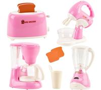 Nukdey Accessoire Cuisine Enfant, Electromenager Cuisine Enfant avec Cafetière, Mixer, Blender, Grille-Pain et Autres, Kit de Ustensile, Cafetière Dînette Jouet pour Enfants de 3 + Ans