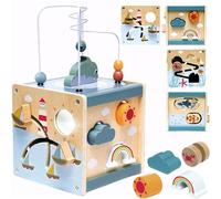 Nukdey Cube d'activités en Bois de Labyrinthe avec Motifs océaniques - Labyrinthe de Perles Polyvalent: Jouet éducatif Cadeau pour Enfants garçons Filles