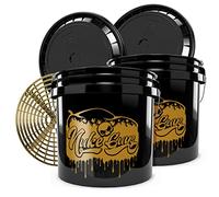 Nuke Guys Golden Bucket Limited Set - Seau de lavage GritGuard 3,5 gallons doré- Seau de lavage de voiture avec tamis à saleté pour le lavage doux de la voiture/moto