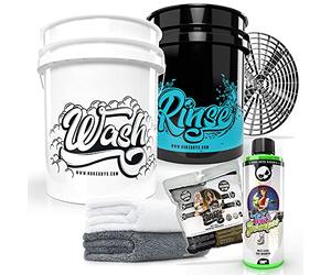 Nuke Guys Kit de lavage professionnel pour un lavage optimal à la main : seau de lavage + seau à rinçage 5 litres + insert anti-saleté Grit Guard + shampooing épais NukeGuys 500 ml + Lot de 2 chiffons