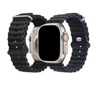 NUKELOLO Lot de 2 bracelets Ocean compatibles avec Apple Watch Ultra 49 mm, 46 mm, 45 mm, 44 mm, 42 mm, bracelet sport en silicone pour iWatch Series 10 Ultra 9 8 7 6 5 4 3 2 1 SE Noir/bleu nuit
