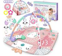 Nukido 3en1 Tapis d'Éveil Interactif pour Bébés, Enfants -Tapis de Jeux Éducatif et Bilatéral - 110x100 cm - 7 Jouets Multifonctionnels avec Coussin Minky et Miroir