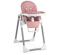 Nukido Chaise haute Belo rose - Plateau amovible - Réglable en hauteur sur 8 niveaux - 2 roulettes intégrées - Dossier et repose-pieds réglables - Facile à nettoyer