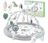 Nukido Interaktive Pädagogische Babyspielmatte - Babyspielmatte für Bodenspiel ab der Geburt - Spielmatte für Babys - 2in1 Baby-Sensormatte - 7 Funktionelle Spielzeuge - 56 cm Grau