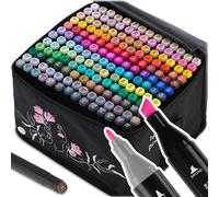Nukido Marqueurs à alcool Lot de 168 – Pointes doubles 2/7 mm, pochette double-face étanche