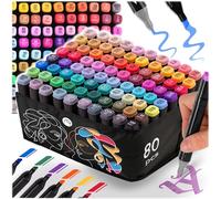 Nukido Lot de 80 marqueurs à alcool avec pochette double face étanches