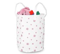 Nukido Panier à jouets - Seau à jouets - Panier de rangement pour chambre d'enfant - Rangement pour vêtements - Décoration - Organiseur de linge et de couvertures - Blanc avec étoiles - 60 cm x 35 cm