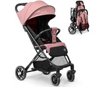 Nukido Poussette pour bébé 0-36 Mois 0-15 kg Pliage Automatique en 2 Secondes Roues à 360° avec Amortisseur Grandes Roues Tout-Terrain Rose