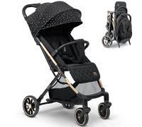 Nukido Poussette pour bébé avec Sac de Transport 0-36 Mois 0-15 kg Pliage Automatique en 2 Secondes Roues à 360° avec Amortisseur Grandes Roues Tout-Terrain Noir/doré