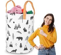 NUKIDO Seau à jouets autonome Grand design spacieux et charmant Matériau durable facile à nettoyer Oreilles solides en coton 60 cm x 35 cm Blanc