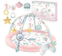 Nukido Tapis D'Éveil Pour Enfant Bébé Tapis De Jeu Avec Arches Amovibles 7 Jouets Multifonctionnels Coussin Mou Développement Sensoriel Coordination Oeil-Main Pilable Rose Ocean