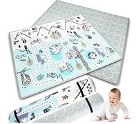 NUKIDO Tapis en mousse double face pour bébé Motif mignon coloré pour jouer à ramper Idéal comme cadeau enroulable Épaisseur 1,5 cm Taille 180 x 150 cm Bleu