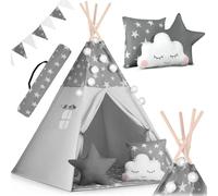 Nukido Teepee tente pour enfants avec guirlande et lumières - gris avec étoiles