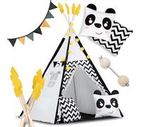 Nukido Tipi pour Enfant - Tente Tippi Montessori - Tente de Jeu pour Enfants - Tente de Lecture - pour l'intérieur - avec Coussins décoratifs - Guirlande - Noir/Blanc/Jaune - 120 x 120 x 160 cm