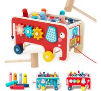 NUKied Montessori Marteau en Bois Jouet,Jouet éducatif en Bois pour Marteler,Frapper et Tirer,Xylophone,Cadeau pour Les Garçons et Filles de 1 2 3 4 Ans