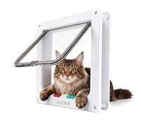 Nukoqcd Grande chatière pour chat - 28 cm x 25 cm - Porte robuste et résistante aux intempéries avec serrure à 4 voies - Facile à installer pour porte, mur ou clôture - Blanc - Taille XL
