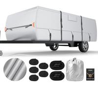 Nukugula Housse de Caravane Pliante en Polyester Ripstop 420D argenté pour Caravane de 3 à 3,5 m avec Sac de Rangement, imperméable, Anti-UV, Respirante, avec 5 + 2 Sangles Coupe-Vent