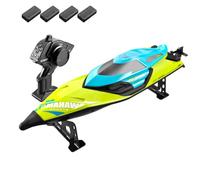 NULA Bateau télécommandé haute vitesse pour lac, rivière et eaux ouvertes, 70 km/h, véhicule aquatique avec contrôle proportionnel du gaz, auto-montage et refroidissement par eau, vert, 4 batteries