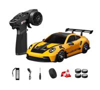 NULA Voiture télécommandée RC Drift D24 RTR 1:24, haute vitesse, entièrement proportionnelle, 4WD, avec pneus gyro, drift et course, effets de lumière LED (Q1 Racing jaune/D24-03)