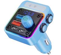 NULAXY 54W Adaptateur Chargeur Allume-Cigare Bluetooth 5.3 avec 4-Port Charge Rapide[PD 36W & QC3.0 18W], Transmetteur FM avec Basses Profondes, Éclairage 5-Couleur, Appels Mains-Libres, Bleu Clair