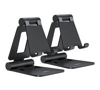 NULAXY Lot de 2 Supports de téléphone Pliables pour Bureau, entièrement réglables - Compatible avec iPhone 15 14 13 12 11 XS XR X 8, Huawei, Samsung, Tous Les Smartphones, Noir et Noir