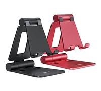 NULAXY Lot de 2 Supports de téléphone Pliables pour Bureau, entièrement réglables, compatibles avec iPhone 15,14, 13, 12, 11, XS, XR, X 8, Huawei, Samsung, Tous Les Smartphones, Noir et Rouge