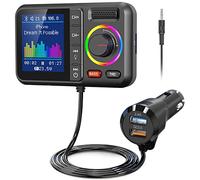 Nulaxy Transmetteur FM Bluetooth pour Voiture, BT5.0 avec Grand écran Couleur, Prise en Charge des Appels Mains Libres, Siri&Google, Lecteur de Musique MP3 Bass&TRE Booster, Carte TF/AUX-KM28 Vert
