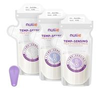 Nuliie Sacs de Congélation Lait Maternel à Détection de Température, Lot de 60 Sachets de Conservation de 180ml avec Bec Verseur et Clip de Sûreté, Double Fermeture Étanche, Sans BPA, Pré-stérilisés