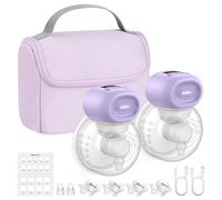 Nuliie Tire-lait électrique portable avec sac de rangement (lot de 2, blanc | Écran LED, 4 modes et 12 niveaux d'aspiration, tire-lait mains libres portable avec bride 14/17/20/24/27 mm