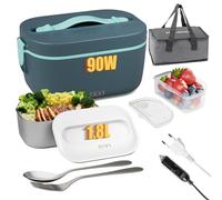 Nulmvic Gamelle Chauffante Électrique 1,8L 90W: Lunch Box Chauffante Électrique 12V/ 24V/ 220V Boîte Chauffante Repas 304 Acier Inoxydable pour Voiture Camion Bureau