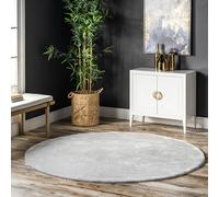 nuLOOM Loni Solid Machine Washable Shag Area Rug, 4' Round, Light Grey
