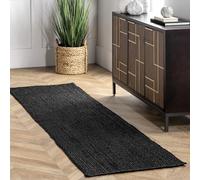 nuLOOM Rigo Tapis en Jute tissée à la Main, Motif Ferme Solide, Fibres Naturelles, pour Chambre à Coucher, Salon, Salle à Manger, Couloir, Bureau, Cuisine, entrée, 0,6 x 2,4 m, Noir