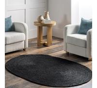 nuLOOM Rigo Tapis Ovale en Jute tissée à la Main, Motif Ferme Solide, Fibres Naturelles, pour Chambre à Coucher, Salon, Salle à Manger, Couloir, Bureau, Cuisine, entrée, 1,2 x 1,8 m, Noir