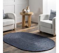 nuLOOM Rigo Tapis Ovale en Jute tissée à la Main, Motif Ferme Solide, Fibres Naturelles, pour Chambre à Coucher, Salon, Salle à Manger, Couloir, Bureau, Cuisine, entrée, 0,9 x 1,5 m, Bleu Marine